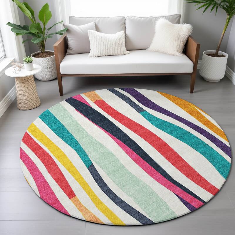 Machine Washable Indoor/Outdoor Modern Stripes Chantille Rug