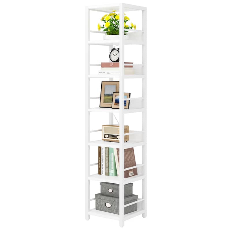 Industrial 75'' Tall Solid Corner Shelves, 6-Tier Narrow Bookshelf Storage Rack Display Stand