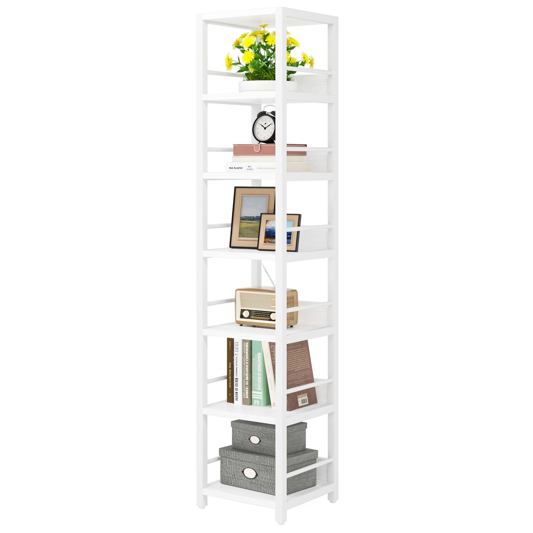 6-Tier Corner Shelf, Narrow Etagere Bookshelf Storage Rack