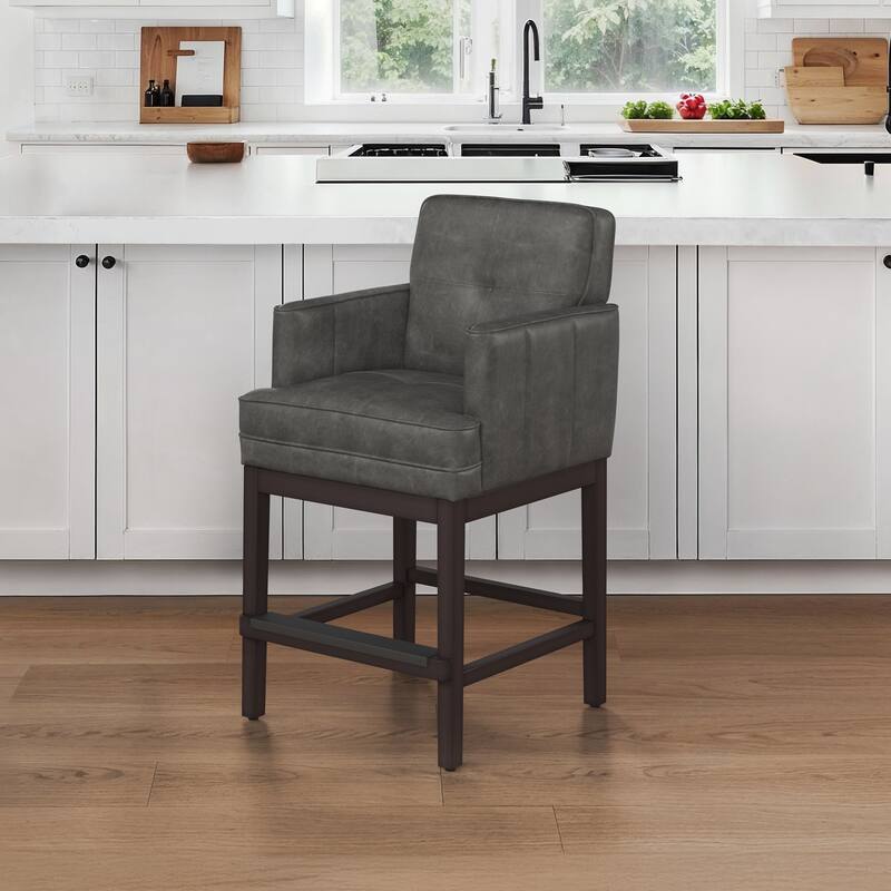 27.2 In Modern Cushioned Counter Height Bar Stools For Kitchen Island Dining Room Ba - 22.4" W x 20.6" D x 40.2" H - Single - Black gray