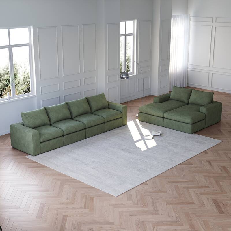 L-shaped Sectional Sofa Set of 2 Corduroy Upholstered Cloud Modular Couch with Chaise Free Combination Sectional Sofa Set
