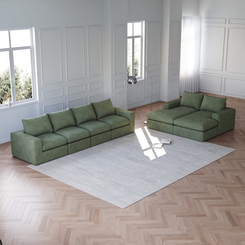 Roomfitters Modern 3-Seater Corduroy Cloud Sectional Sofa with Chaise, L-Shaped Boneless Couch with Pillows