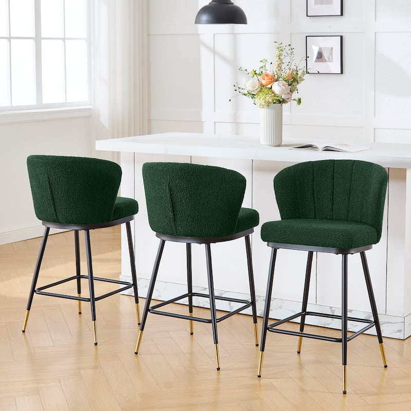 26" Boucle Fabric Counter Height Bar Stools, Set of 2/3/4 - 35.83"H x 22"W x 20.28"D - Set of 3 - Green