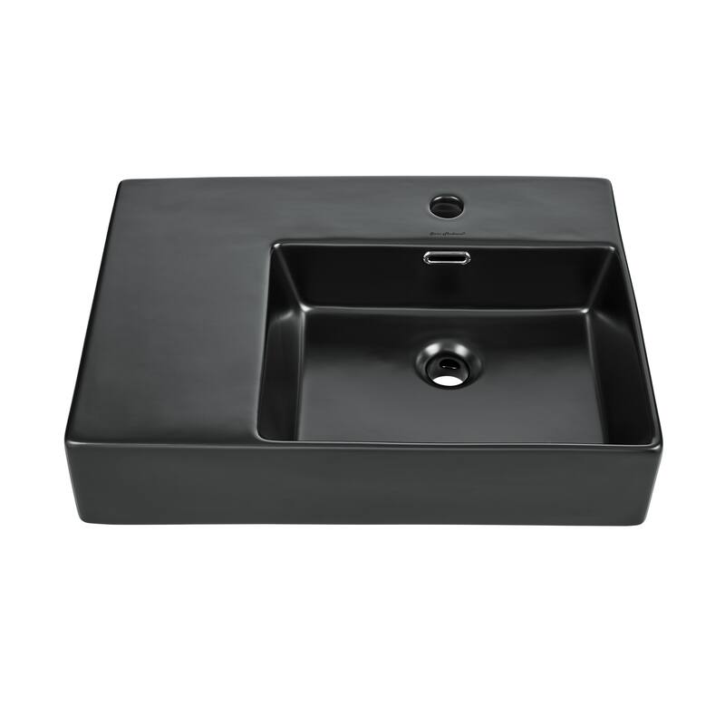 Angers 24 X 18 Ceramic Wall Hung Sink With Right Side Faucet Mount, Matte Black - 23.65" x 16.3" 5.7"