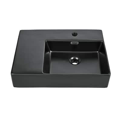 Angers 24 X 18 Ceramic Wall Hung Sink With Right Side Faucet Mount, Matte Black - 23.65" x 16.3" 5.7"