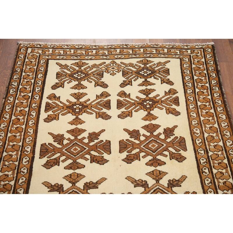 Hand Knotted Oriental 100% Wool Carpet Traditional Geometric Beige & Ivories Balouch Runner Rug - 6' 8'' X 3' 4''