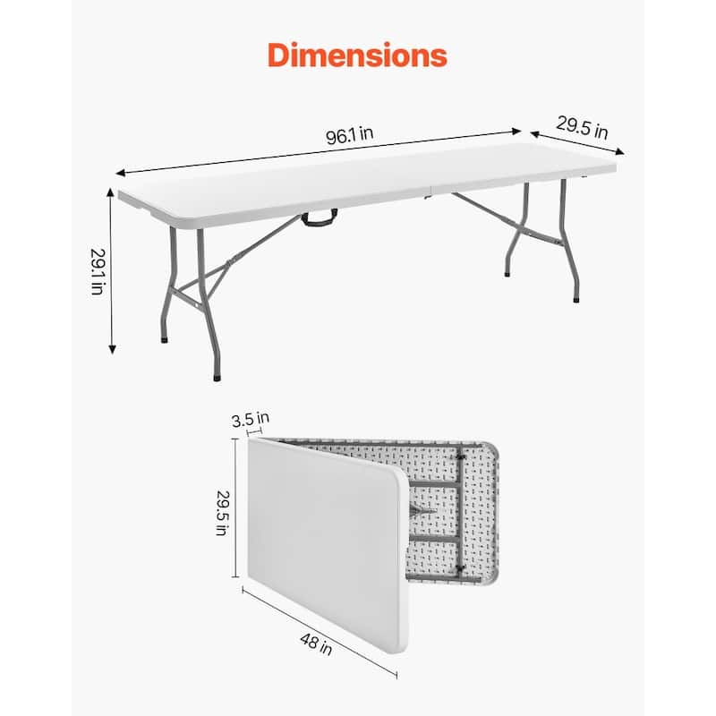 8FT Folding Camping Table Portable Picnic Desk with Handle for BBQ Tailgate and Outdoor Dining