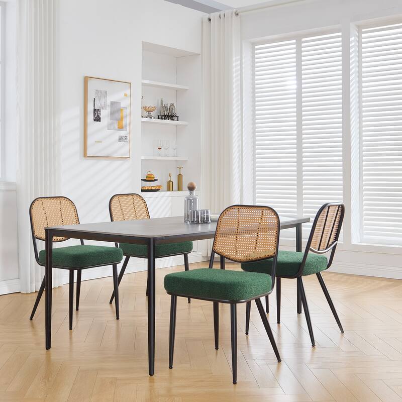 Upholstered Rattan Dining Chairs Set of 2 Side Chair - 33.86"H x 18.9"W x 22.83"D