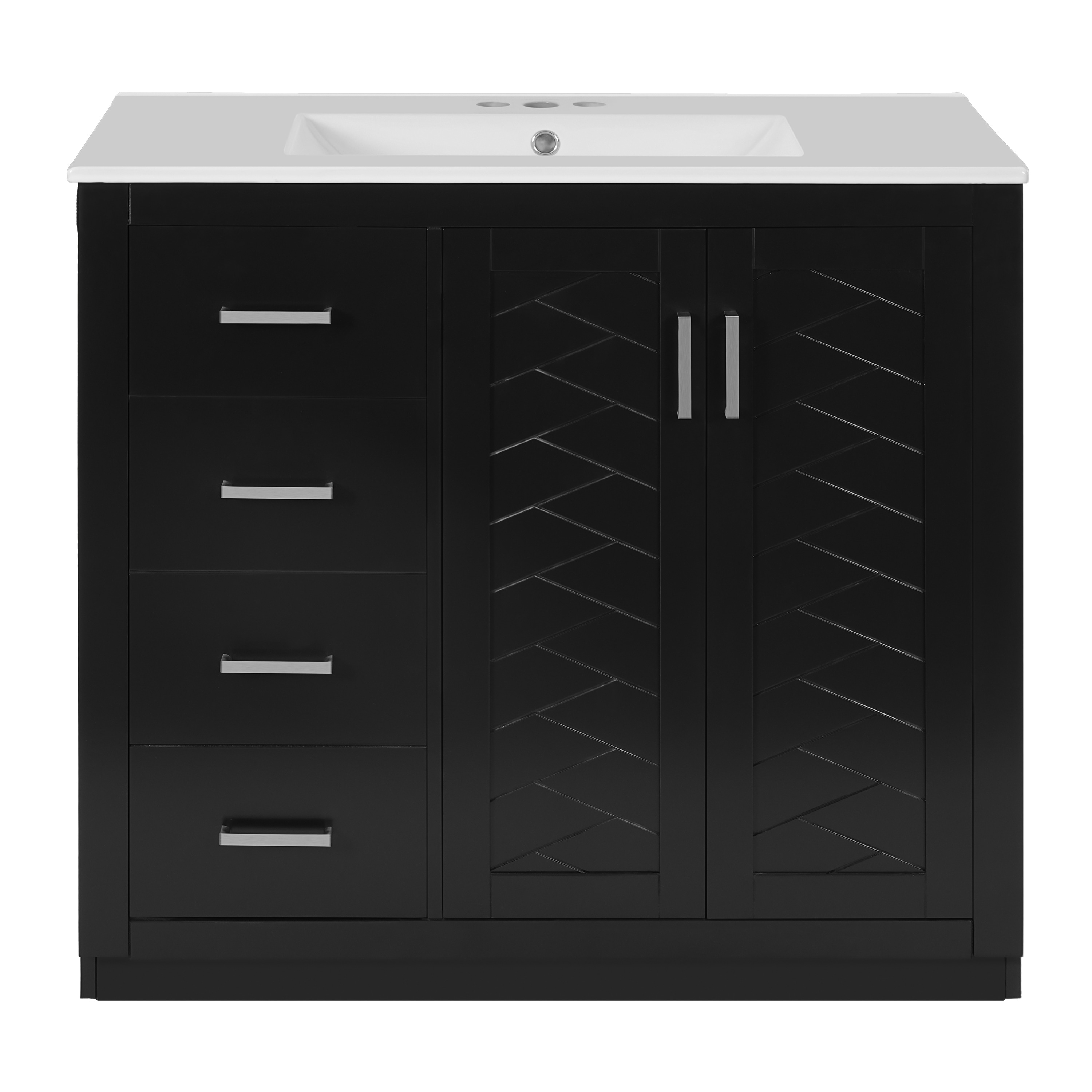 30"/36" Freestanding Bathroom Vanity with Ceramic Top Sink, Solid Wood Frame Bathroom Storage Cabinet with Soft Closing Door