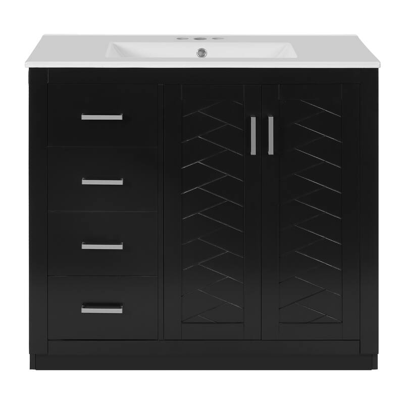 36'' Bathroom Vanity with Ceramic Sink Combo, Solid Wood Frame Bathroom Storage Cabinet with 3 Drawers& Soft Closing Doors