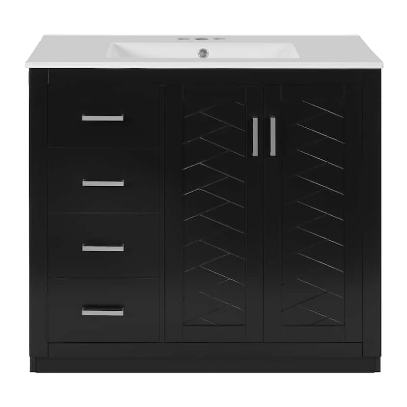 Roomfitters 36 Inch Bathroom Vanity with Ceramic Sink Combo, Solid Wood Frame Storage Cabinet with 3 Drawers