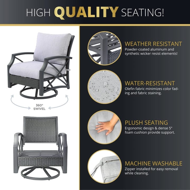 Kinger Home Ethan Rattan 5-Piece Patio Furniture Set - 42-Inch