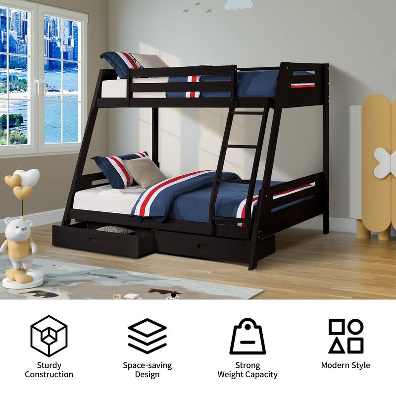 Black Twin over Twin/ Full Bunk Bed with Underbed Drawers