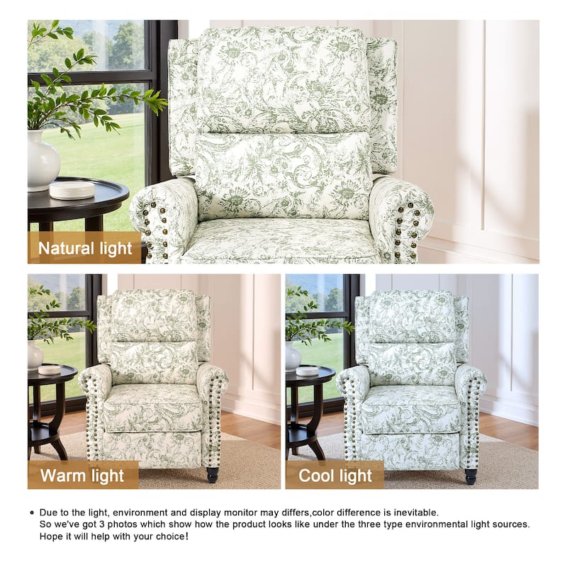 Nail-head Padded Seat Pushback Recliner Chair