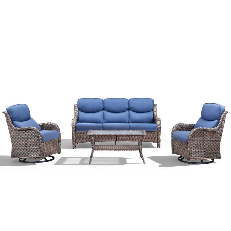 Meyreso 4-Piece Wicker Outdoor Patio Conversation Set with 5-Inch Thick Olefin Cushions