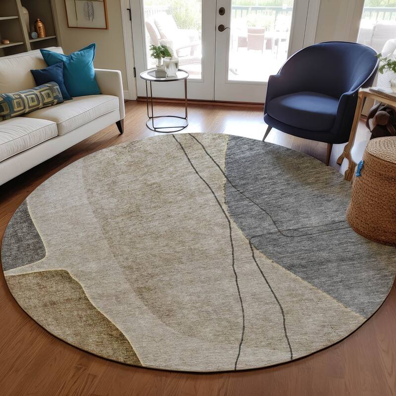 Machine Washable Indoor/ Outdoor Chantille Modern Abstract Rug - Taupe - 8' x 8'