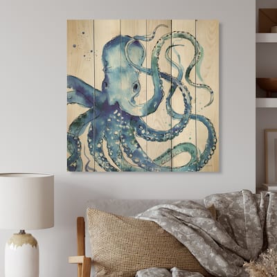 Designart 'Blue Deep Sea VIII' Nautical & Coastal Wood Wall Art Panels - Natural Pine Wood