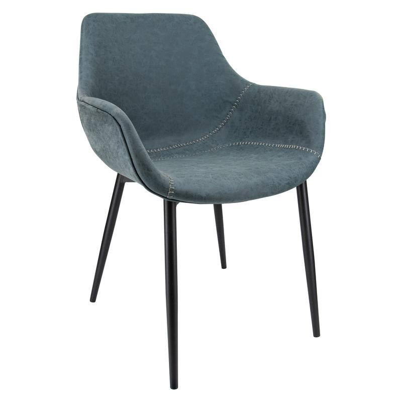 Markley Mid-Century Modern Upholstered Distressed Leather Dining Chair with Comfy Curved Seat & Strong Powder-Coated Metal Legs