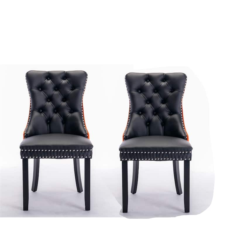 Velvet Upholstered Dining Chair with Wood Legs and Nailhead（Set of 2) - N/A - Black