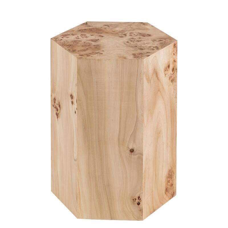 Hexagon Burl Wood Side Table - 18.75" - Beige