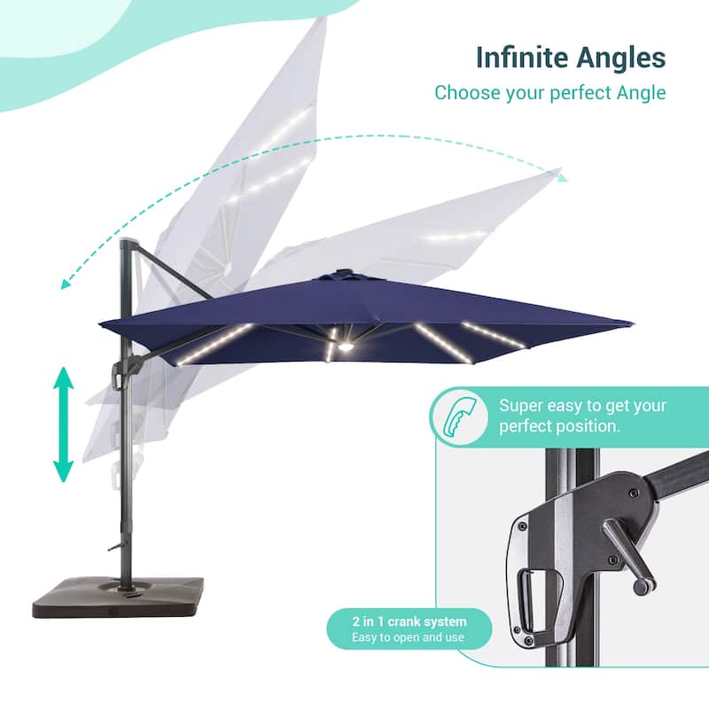 LIVOOSUN 11.5x9FT LED Cantilever Patio Umbrella Solution-Dyed Fabric w/Base