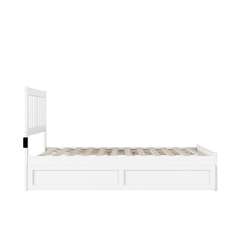 Full Bed with Trundle - White Wood Platform Bed Frame, Twin Size, Modern Design