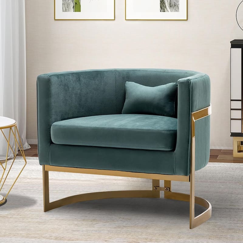 Accent Chair, Velvet Barrel Chair Modern Arm Chair for Living Room - Turquoise