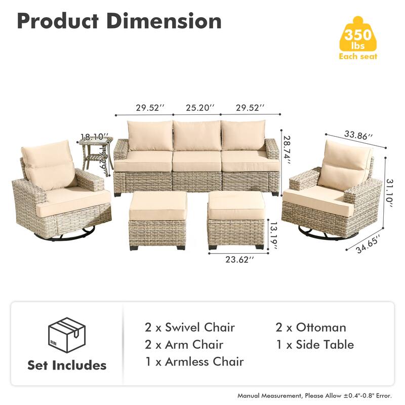 HOOOWOOO 8-piece Wicker Patio Furniture Swivel Chair Set