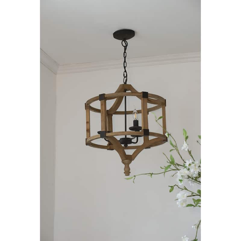 3 - Light Wood Drum Chandelier - Brown