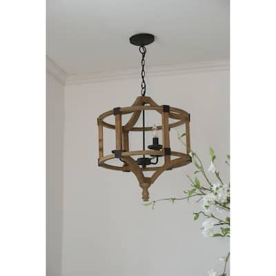 3 - Light Wood Drum Chandelier