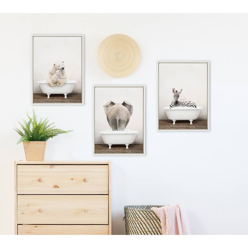 Kate and Laurel Mother Baby Polar Bath Framed Canvas by Amy Peterson