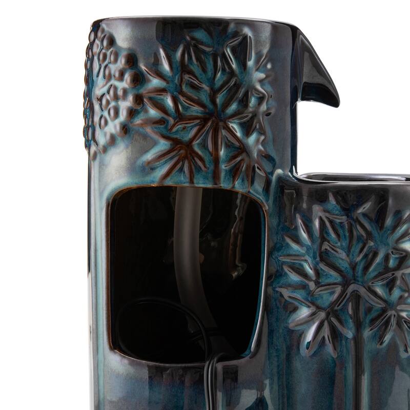 Glitzhome 10"H 3-Tier Turquoise Ceramic Tabletop Fountain with Pump and LED Light