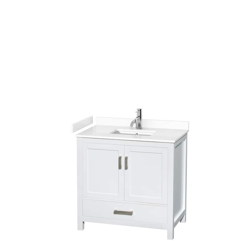 Sheffield Single Bathroom Vanity Set, Cultured Top, No Mirror - 36-Inch Single - White, White Cultured Marble Top, Chrome Trim