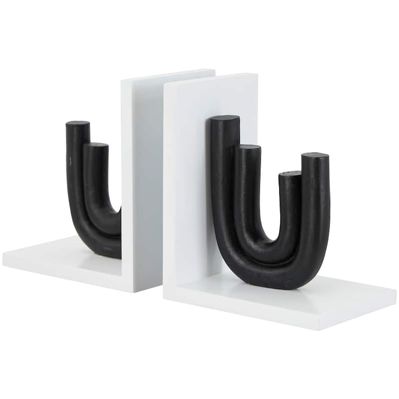CosmoLiving by Cosmopolitan Black or White Wooden Bookends with White or Black Stands (Set of 2)