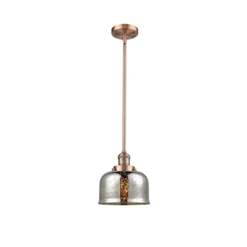 Innovations Lighting Franklin Restoration Bell - 1 Light 8" Stem Hung Mini Pendant - Silver Plated Mercury/Antique Copper
