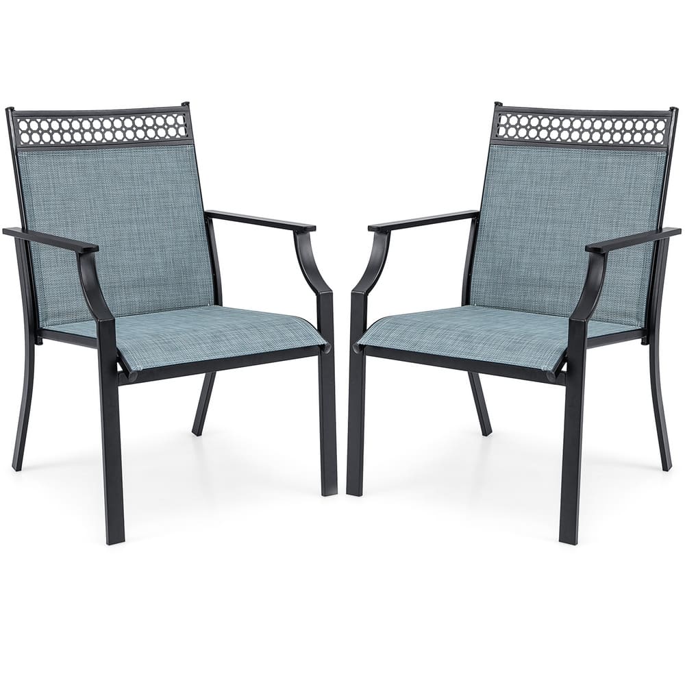 Costway Patio Chairs Set of 2 with All Weather Breathable Fabric High - See Details
