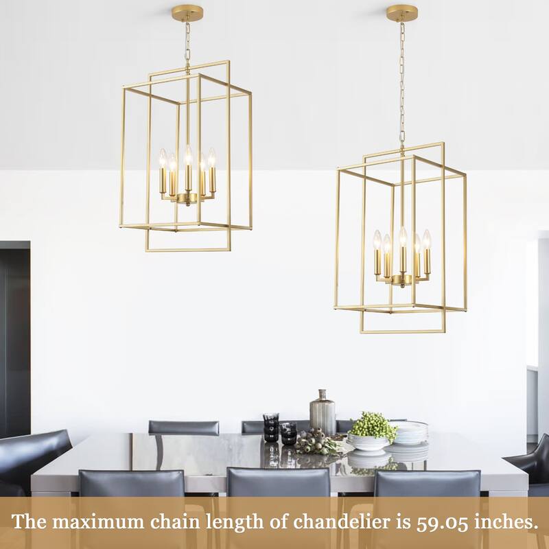 5-Light Candlestick Cage Hanging Linear Chandelier Lighting Island Chandelier for Kitchen Island