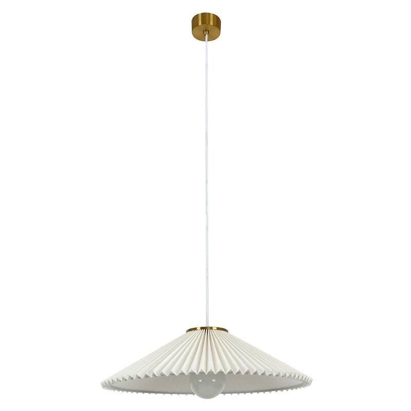 Amore 1 Light Pendant - Aged Brass with Pleated White Linen Shade - Medium