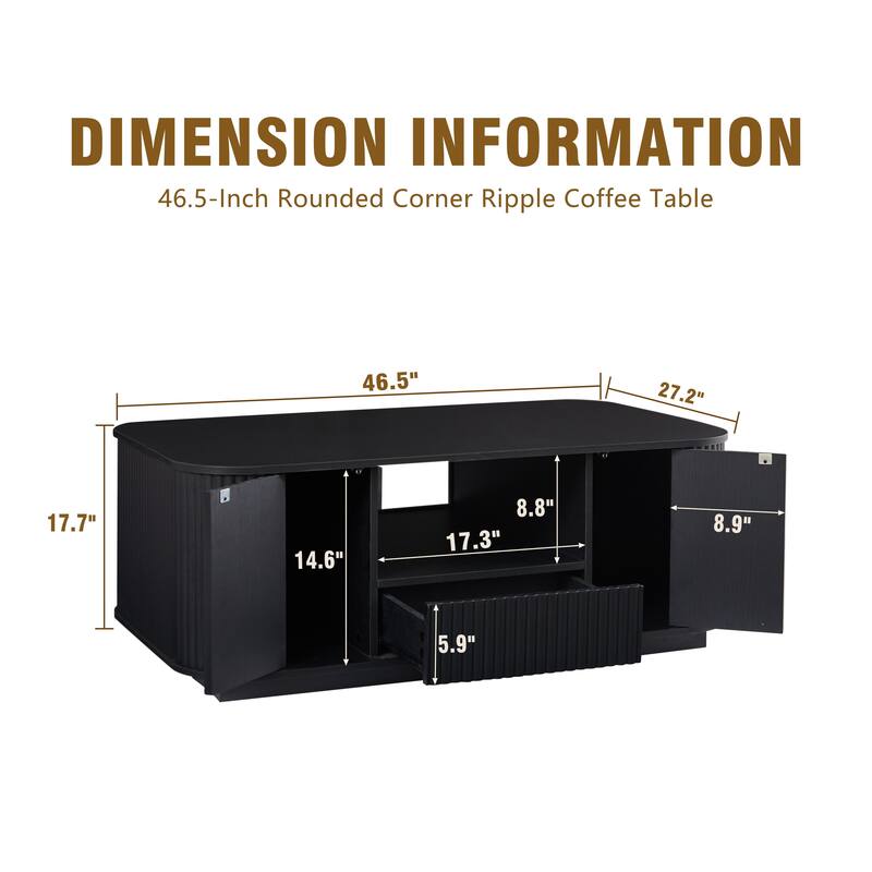 46.5" Modern Oval Coffee Table with Drawers, Hidden Storage & Curved Panel Design, Luxury Center Table