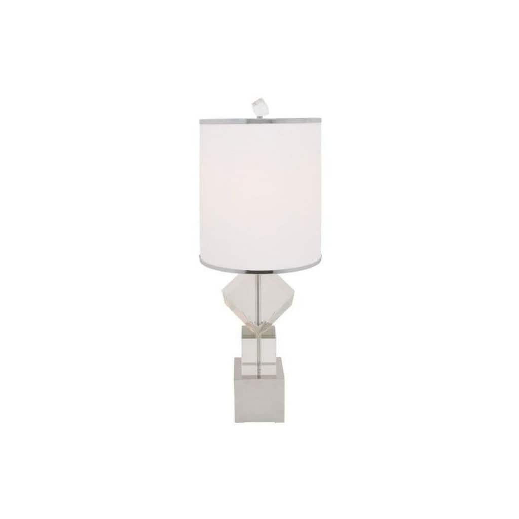 Clear Silver Faux Crystal Lamp with White Linen Drum Shade and 3 Way Switch - 12” x 12” x 31” (D x W x H)