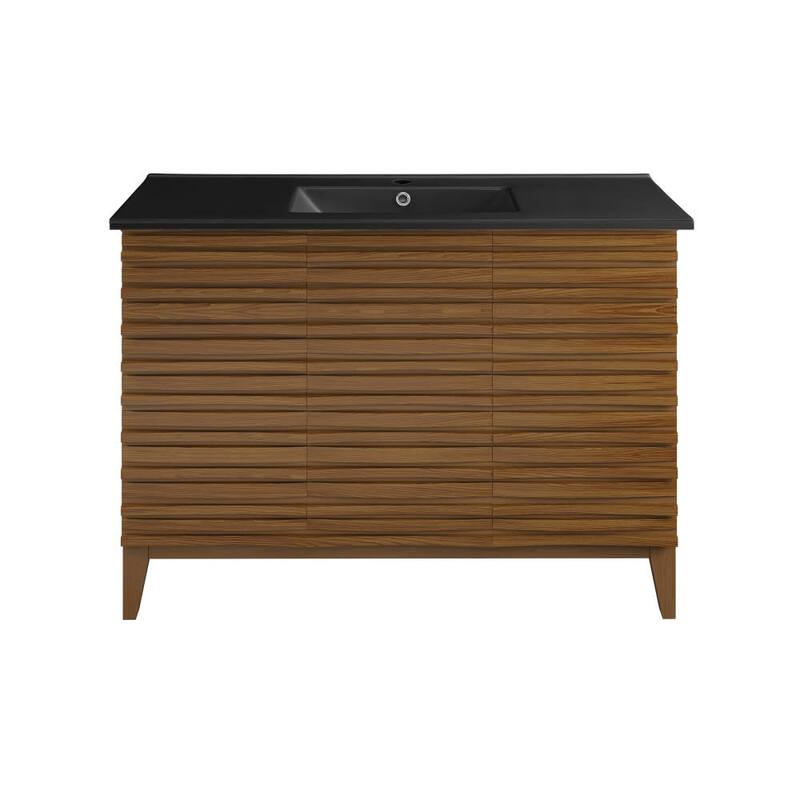 Swiss Madison SM-BV557 Cascade 48" Free Standing Single Basin Vanity - Brown Oak / Matte Black - Natural Finish