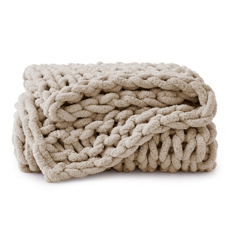 Handmade Chunky Knit Chenille Yarn Throw Blanket 50"x60"