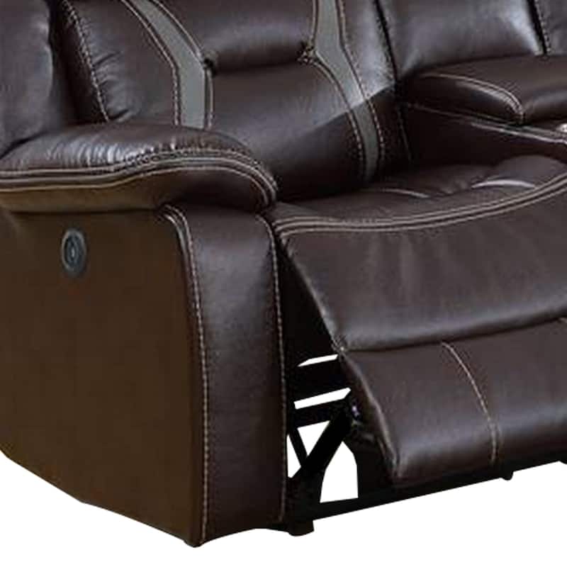 Lof Power Reclining Sectional Sofa Set, USB Port, Brown Gel Faux Leather