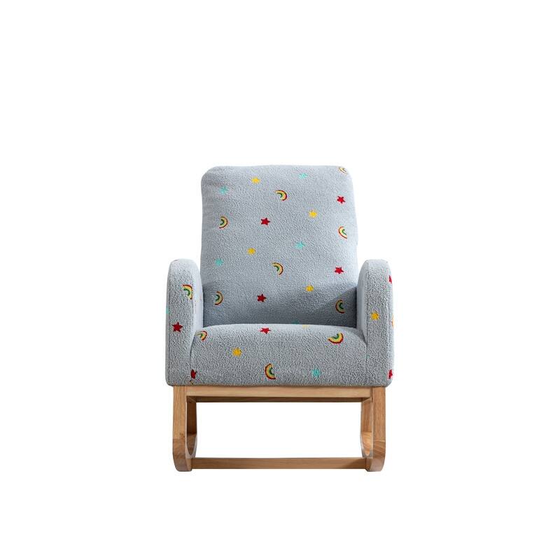 26.8"W Rocking Chair for Nursery, Boucle Nursery Chair With Side Pocket