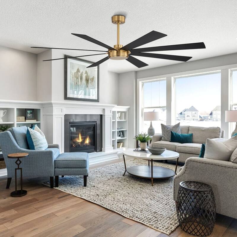 MLiAN 8-Plywood Double-Sided Blades Indoor Standard Black Ceiling Fan with Remote Down-Rod Mount