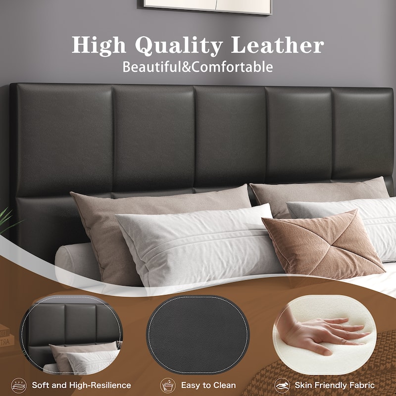Full Size Bed Frame with Leather Finish – Modern Low-Profile Bed Base with Under-Bed Storage Space and Noise-Free Support