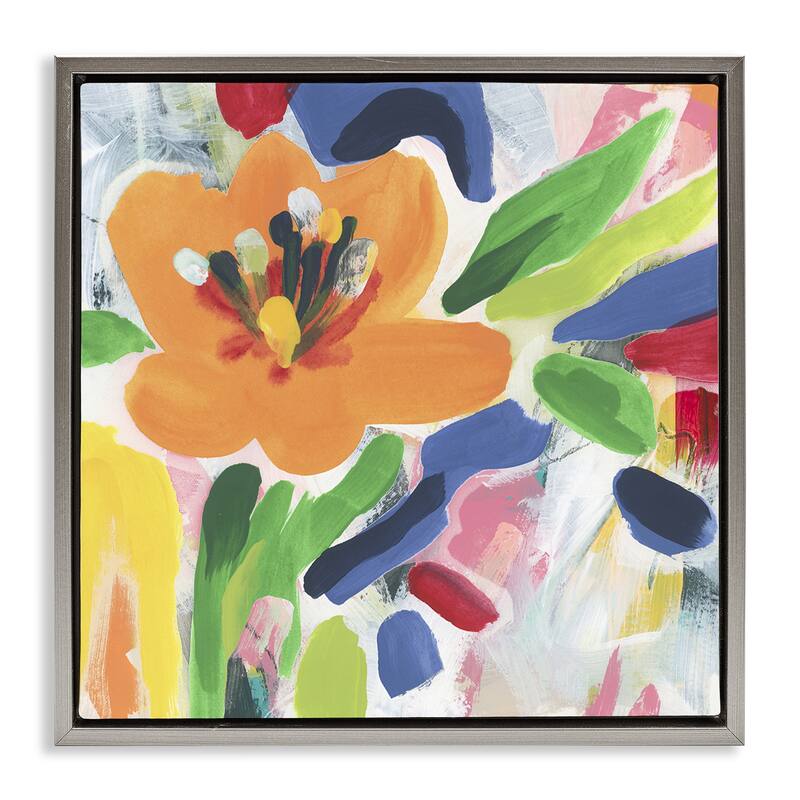 Stupell Blossoms in Rich Hues Framed Floater Canvas Wall Art Design By June Erica Vess - 25 x 25 - Grey