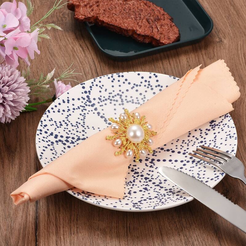 Metal Napkin Rings, 4pcs Crystal Flower Napkin Ring Holder Set, Gold Tone - Gold Tone - 38mm