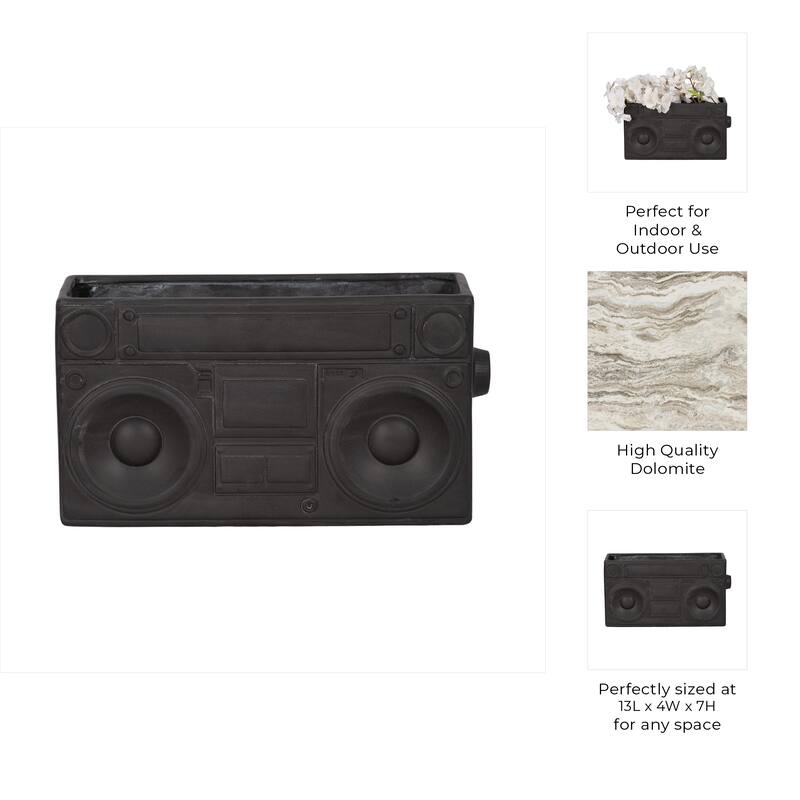 Stone and Dolomite Boombox Shape Planter Pot - 7" Gray - 13" x 4" x 7"