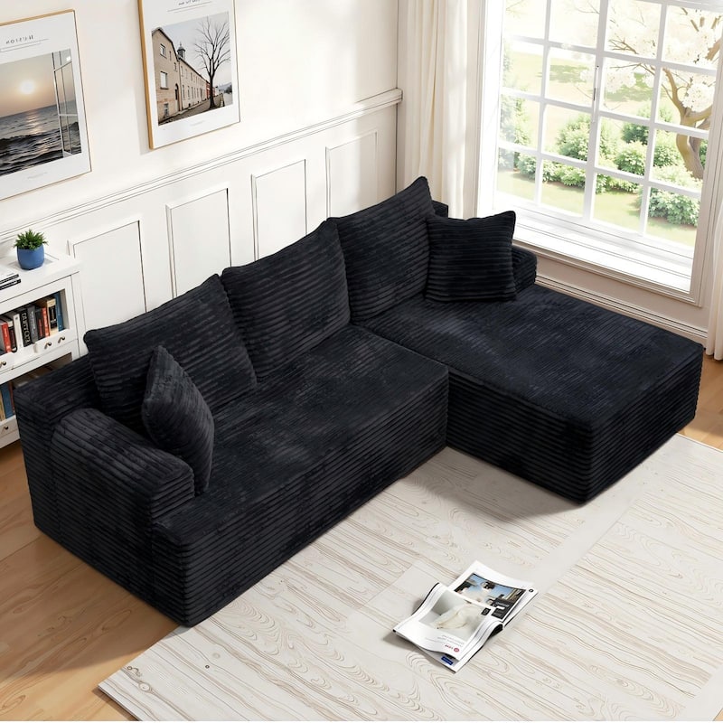 L-Shaped Corner Sectional Sofa Set with Side Chaise Lounge, Soft Foam Cushion Modular Sofa Corduroy Leisure Couch
